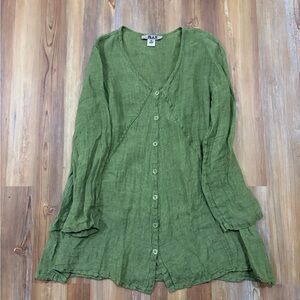 Flax Green Button-Up Top